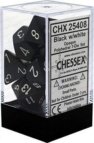 Chessex CHX25408 Dice-Opaque Black/White Set