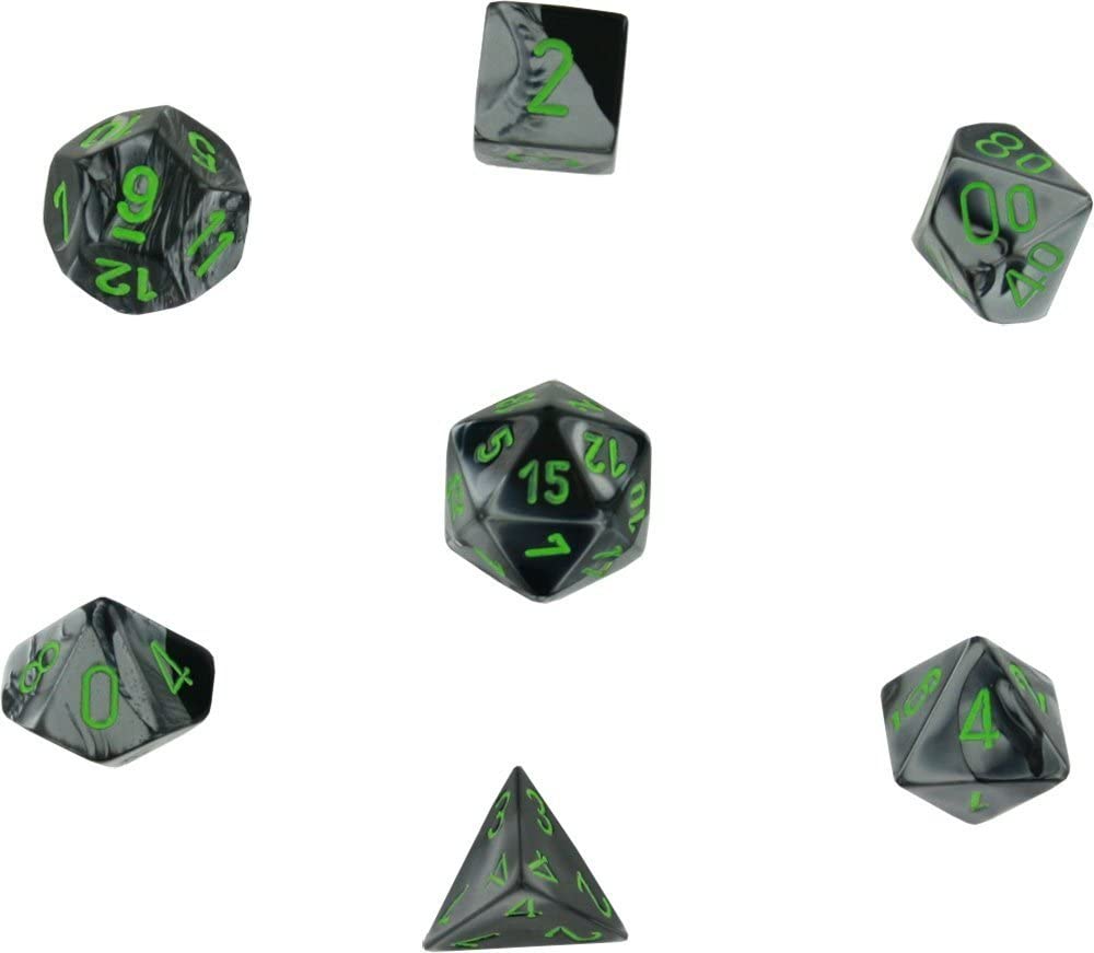 GEMINI® POLYHEDRAL BLACK-GREY/GREEN 7-DIE SET