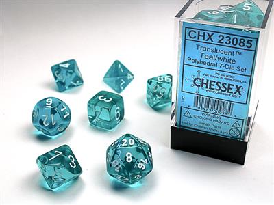 TRANSLUCENT POLYHEDRAL TEAL/WHITE 7-DIE SET