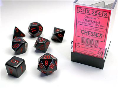 OPAQUE POLYHEDRAL BLACK/RED 7-DIE SET