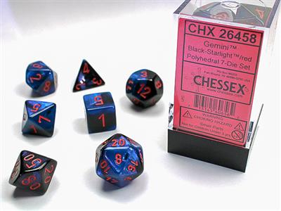 GEMINI® POLYHEDRAL BLACK-STARLIGHT/RED 7-DIE SET